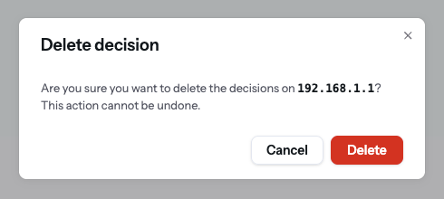 CrowdSec Delete Decision Confirm